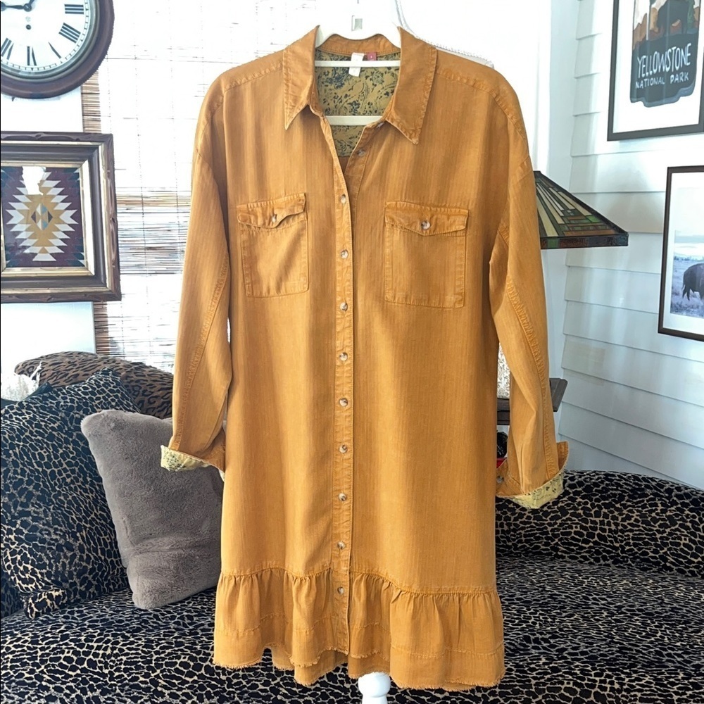 Pilcro Rust Color Dress with Ruffled Hemline